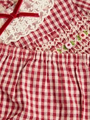 Monsoon Red Baby Embroidered Gingham Dress & Knickers Set - Image 3 of 3