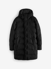 Black Long Length Shower Resistant Hooded Puffer Coat - Image 13 of 16