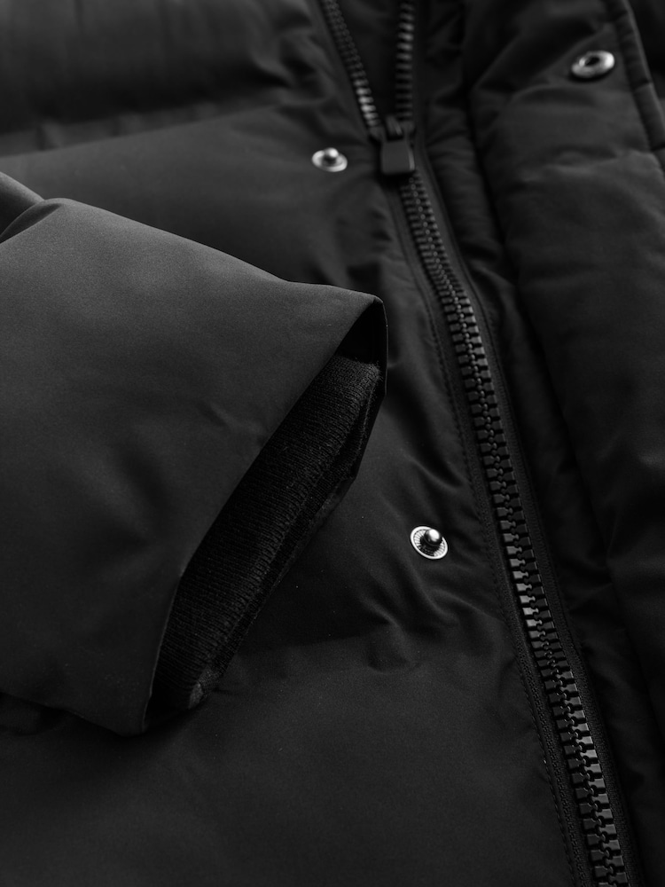 Noir - Long - Résistant à la douche À capuche Puffer Coat - Image 15 of 16