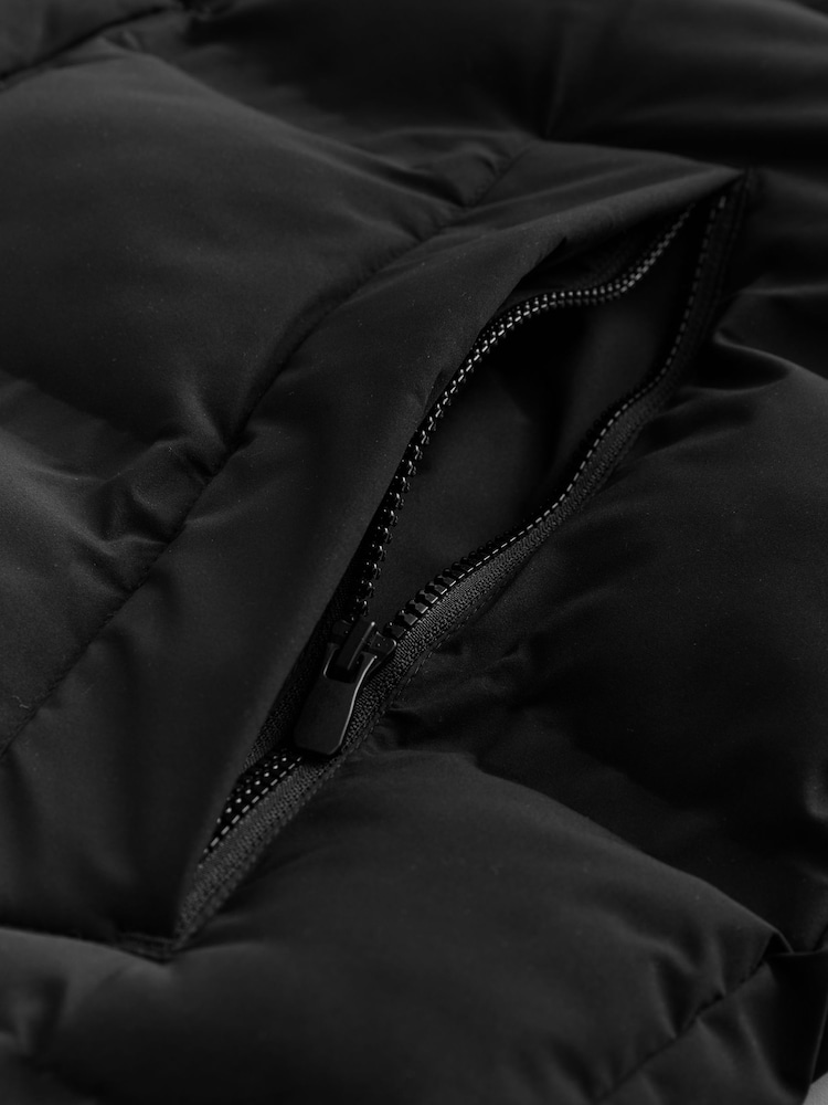 Black Long Length Shower Resistant Hooded Puffer Coat - Image 16 of 16