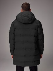 Black Long Length Shower Resistant Hooded Puffer Coat - Image 2 of 16