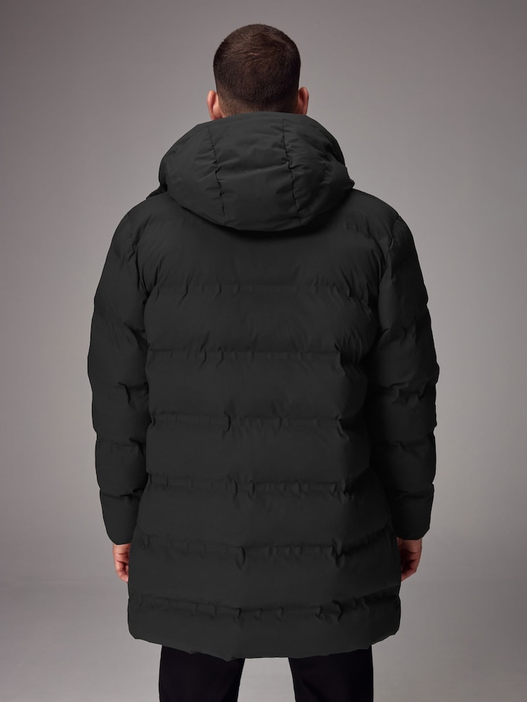 Black Long Length Shower Resistant Hooded Puffer Coat - Image 2 of 16