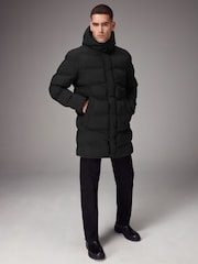 Black Long Length Shower Resistant Hooded Puffer Coat - Image 6 of 16
