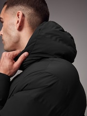 Black Long Length Shower Resistant Hooded Puffer Coat - Image 9 of 16