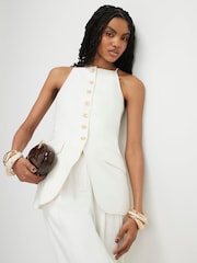 River Island White Linen Blend Longline Waistcoat - Image 1 of 4