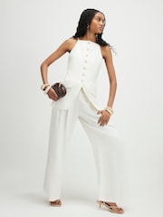 River Island White Linen Blend Longline Waistcoat - Image 3 of 4