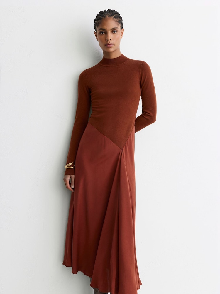 Reiss Nora Knitted Woven Mix High-Neck Midi Dress - Slika 1 od 7
