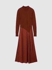 Reiss Nora Knitted Woven Mix High-Neck Midi Dress - Slika 2 od 7