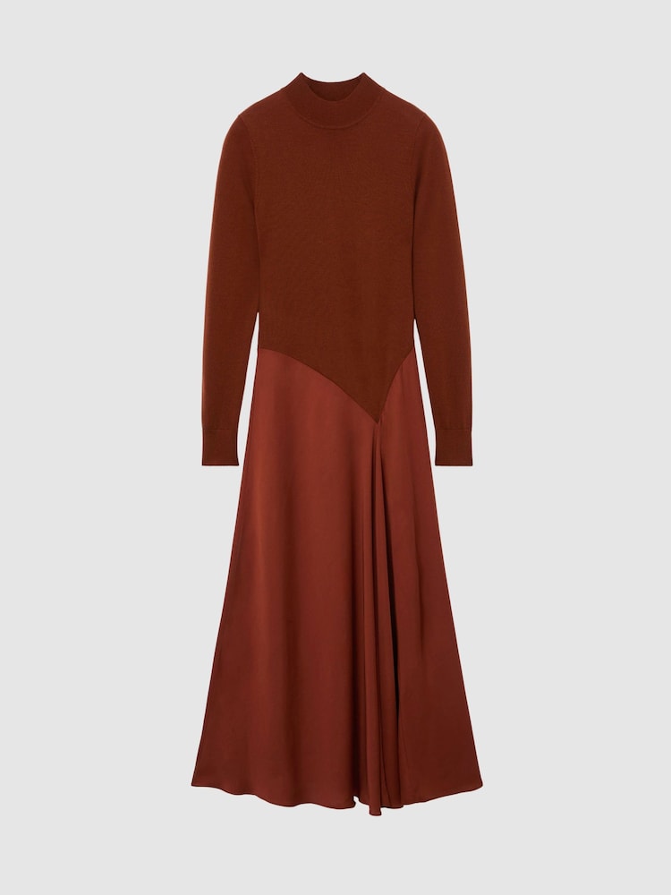Reiss Nora Knitted Woven Mix High-Neck Midi Dress - Slika 2 od 7