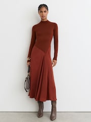 Reiss Nora Knitted Woven Mix High-Neck Midi Dress - Slika 4 od 7