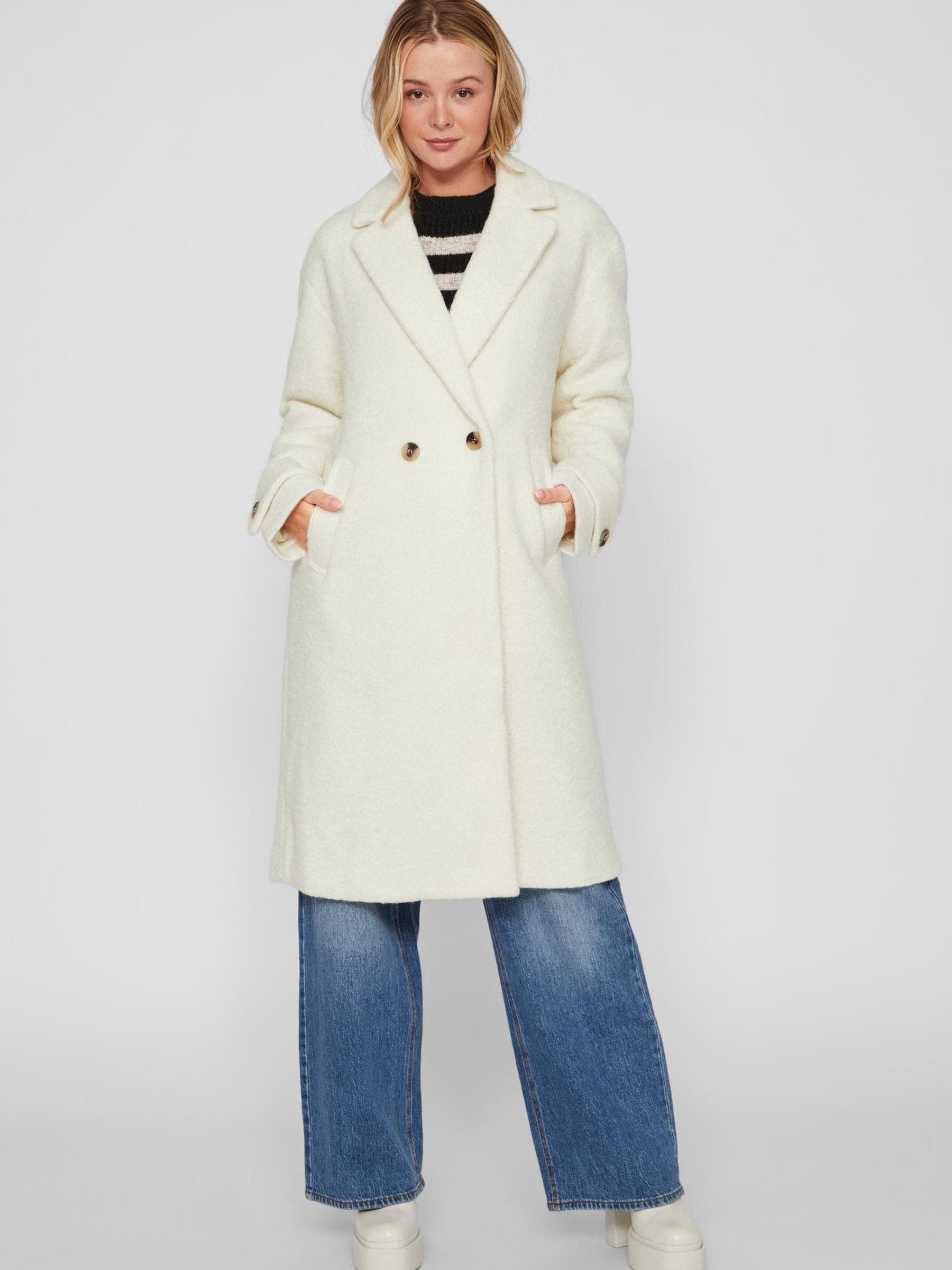 Buy VILA White Longline Double Breasted Smart Boucle Coat from Next Luxembourg