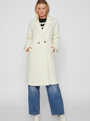 VILA White Longline Double Breasted Smart Boucle Coat - Image 1 of 9