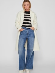 VILA White Longline Double Breasted Smart Boucle Coat - Image 3 of 9