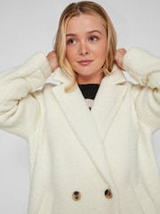 VILA White Longline Double Breasted Smart Boucle Coat - Image 4 of 9