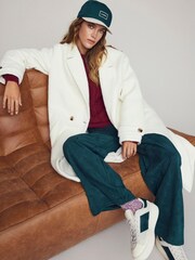 VILA White Longline Double Breasted Smart Boucle Coat - Image 6 of 9