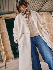 VILA White Longline Double Breasted Smart Boucle Coat - Image 8 of 9