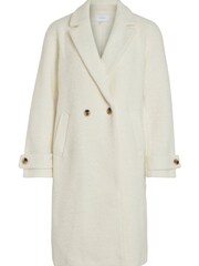 VILA White Longline Double Breasted Smart Boucle Coat - Image 9 of 9