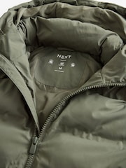 Khaki Green Regular Length Shower Resistant Hooded Puffer Coat - Image 10 of 13
