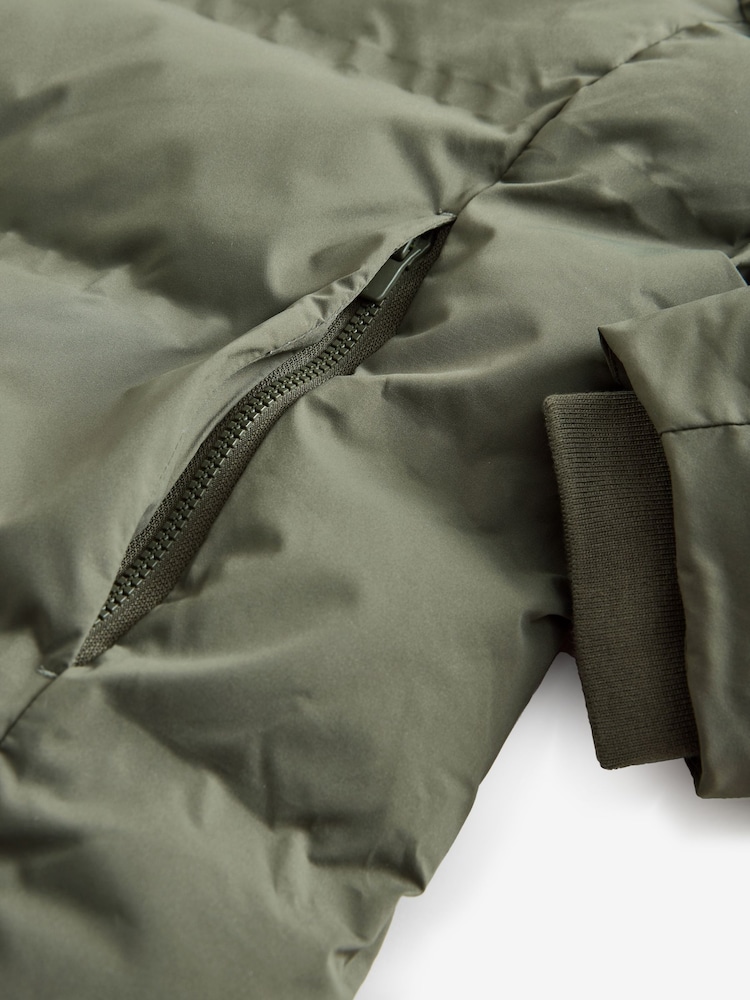 Khaki Green Regular Length Shower Resistant Hooded Puffer Coat - Image 13 of 13