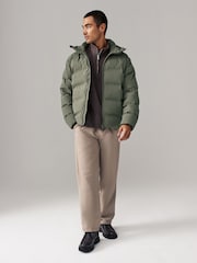 Khaki Green Regular Length Shower Resistant Hooded Puffer Coat - Image 2 of 13
