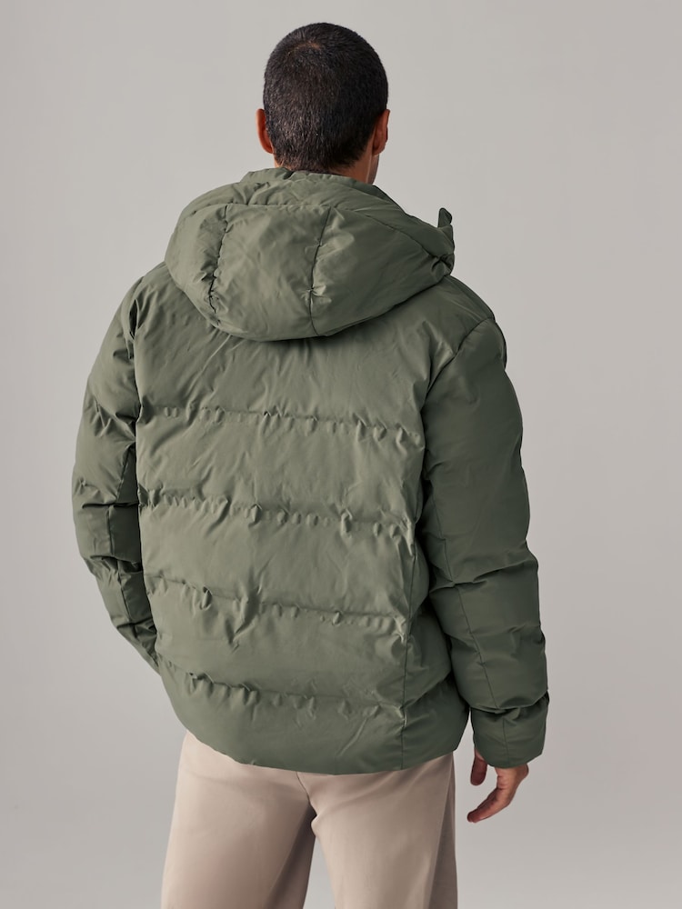 Vert kaki - Longueur regular - Résistant à la douche À capuche Puffer Coat - Image 5 of 13