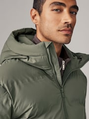 Khaki Green Regular Length Shower Resistant Hooded Puffer Coat - Image 6 of 13
