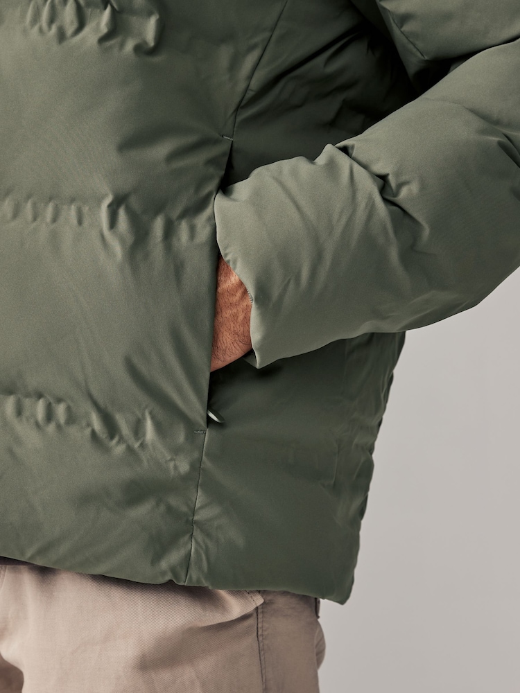 Vert kaki - Longueur regular - Résistant à la douche À capuche Puffer Coat - Image 7 of 13