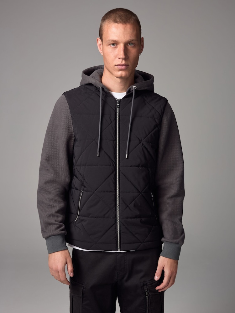 Grey Jersey Sleeve Hybrid Puffer Jacket - Image 1 of 10 Grey Jersey Sleeve Hybrid Puffer Jacket - Image 1 of 10