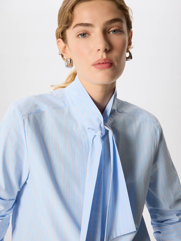 Whistles Blue Scarf Stripe Cotton Shirt - Image 1 of 5