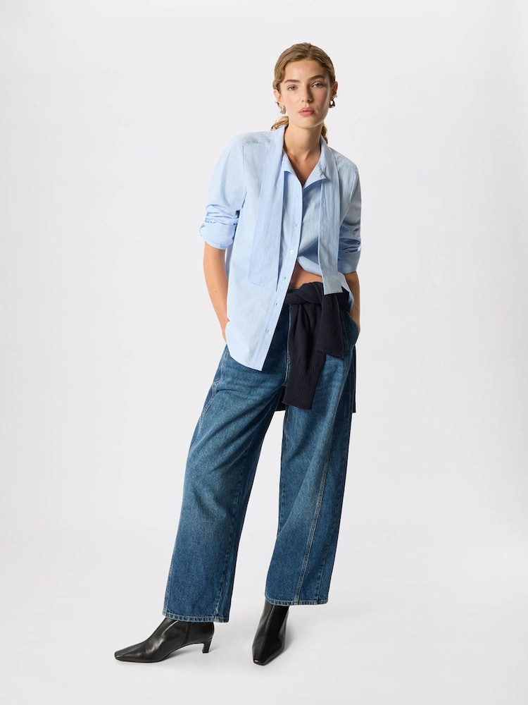 Whistles Blue Scarf Stripe Cotton Shirt - Image 2 of 5