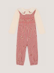 Monsoon Red Baby Embroidered Top & Gingham Dungarees Set - Image 1 of 2