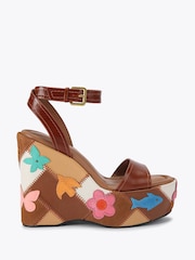 Kurt Geiger London Brown Patchwork Platform Wedge Sandals - Image 1 of 4