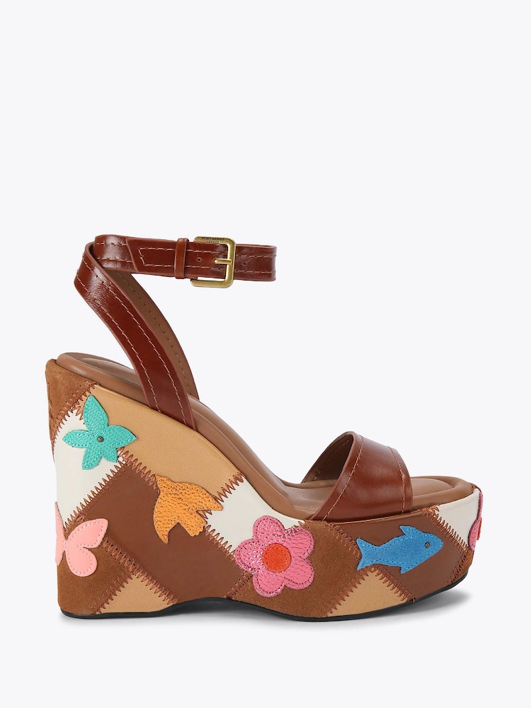 Kurt Geiger London Brown Patchwork Platform Wedge Sandals - Image 1 of 4
