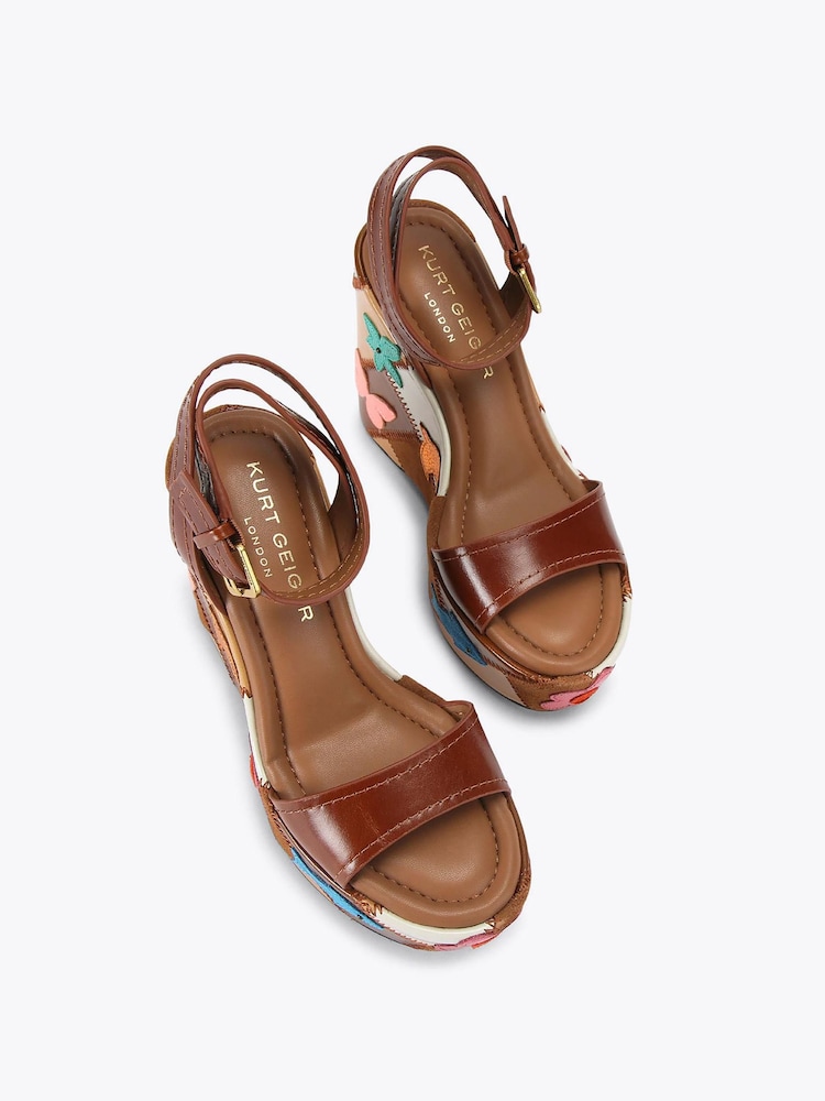 Kurt Geiger London Brown Patchwork Platform Wedge Sandals - Image 2 of 4