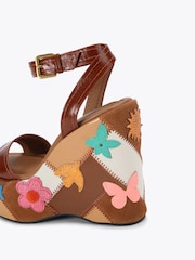 Kurt Geiger London Brown Patchwork Platform Wedge Sandals - Image 3 of 4
