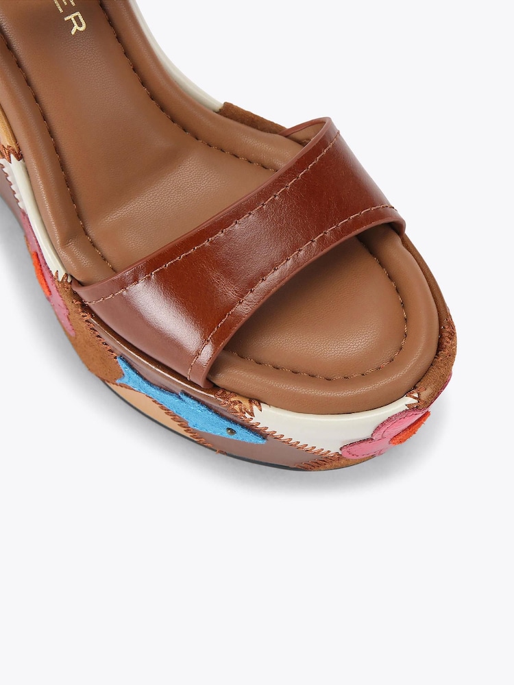 Kurt Geiger London Brown Patchwork Platform Wedge Sandals - Image 4 of 4