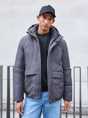 Slate Grey Hooded Shower Resistant Padded Coat - Image 1 of 7