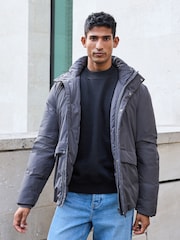 Slate Grey Hooded Shower Resistant Padded Coat - Image 5 of 7