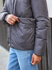 Slate Grey Hooded Shower Resistant Padded Coat - Image 6 of 7