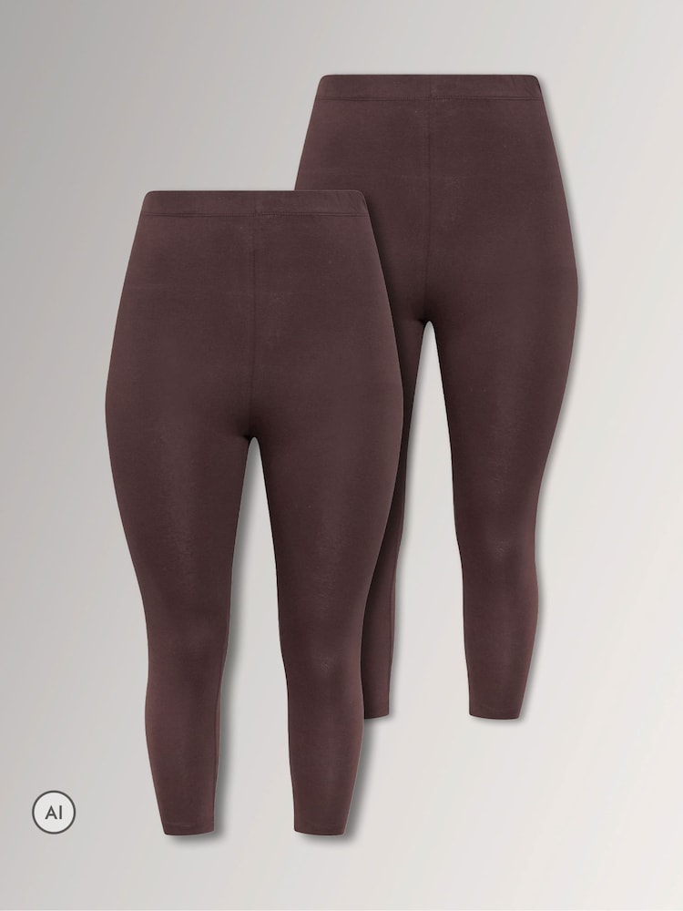 Yours Curve Brown Cropped Leggings 2 Pack - Image 1 of 8 Yours Curve Brown Cropped Leggings 2 Pack - Image 1 of 8