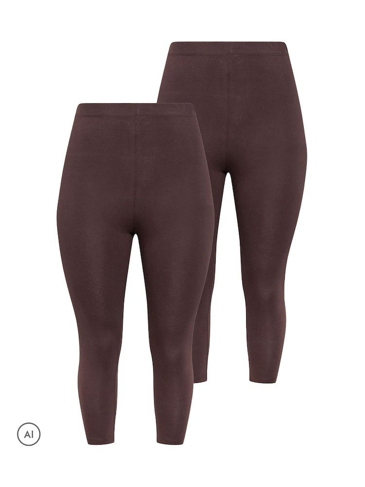 Yours Curve Brown Cropped Leggings 2 Pack - Image 8 of 8 Yours Curve Brown Cropped Leggings 2 Pack - Image 8 of 8