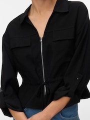 VERO MODA Black Long Sleeve Utility Zip Front Shirt With Tie Waist - Image 3 of 4