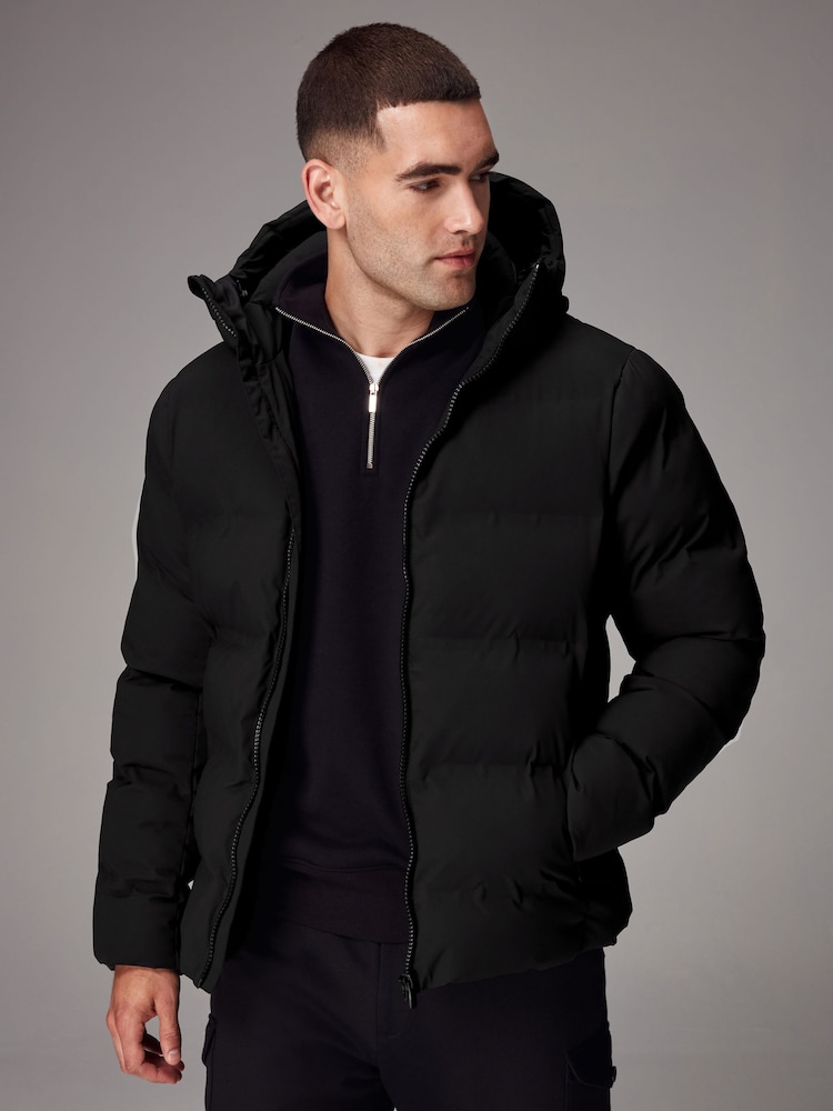 Black Regular Length Shower Resistant Hooded Puffer Coat - Image 1 of 16