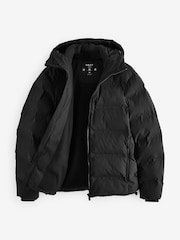 Black Regular Length Shower Resistant Hooded Puffer Coat - Image 12 of 16