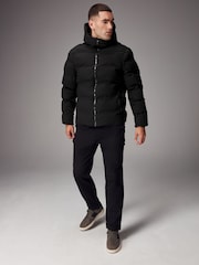 Black Regular Length Shower Resistant Hooded Puffer Coat - Image 2 of 16