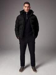 Black Regular Length Shower Resistant Hooded Puffer Coat - Image 3 of 16
