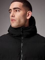 Black Regular Length Shower Resistant Hooded Puffer Coat - Image 7 of 16