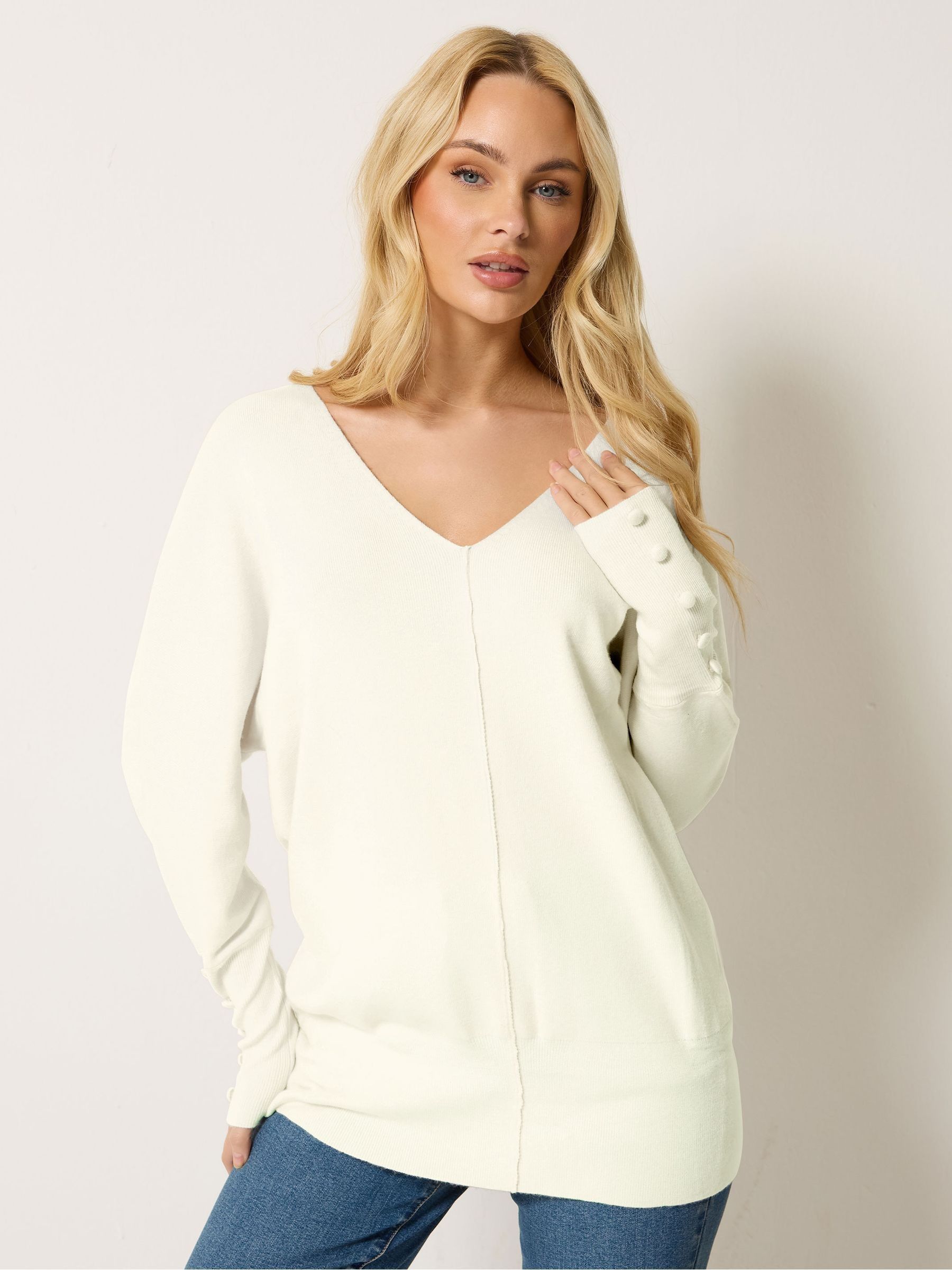 M&Co Women's Ivory V-Neck Jumper In | Size: 18/20 - Image 3
