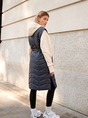 Black Longline Tie Waist Padded Gilet - Image 3 of 7