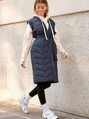 Black Longline Tie Waist Padded Gilet - Image 4 of 7